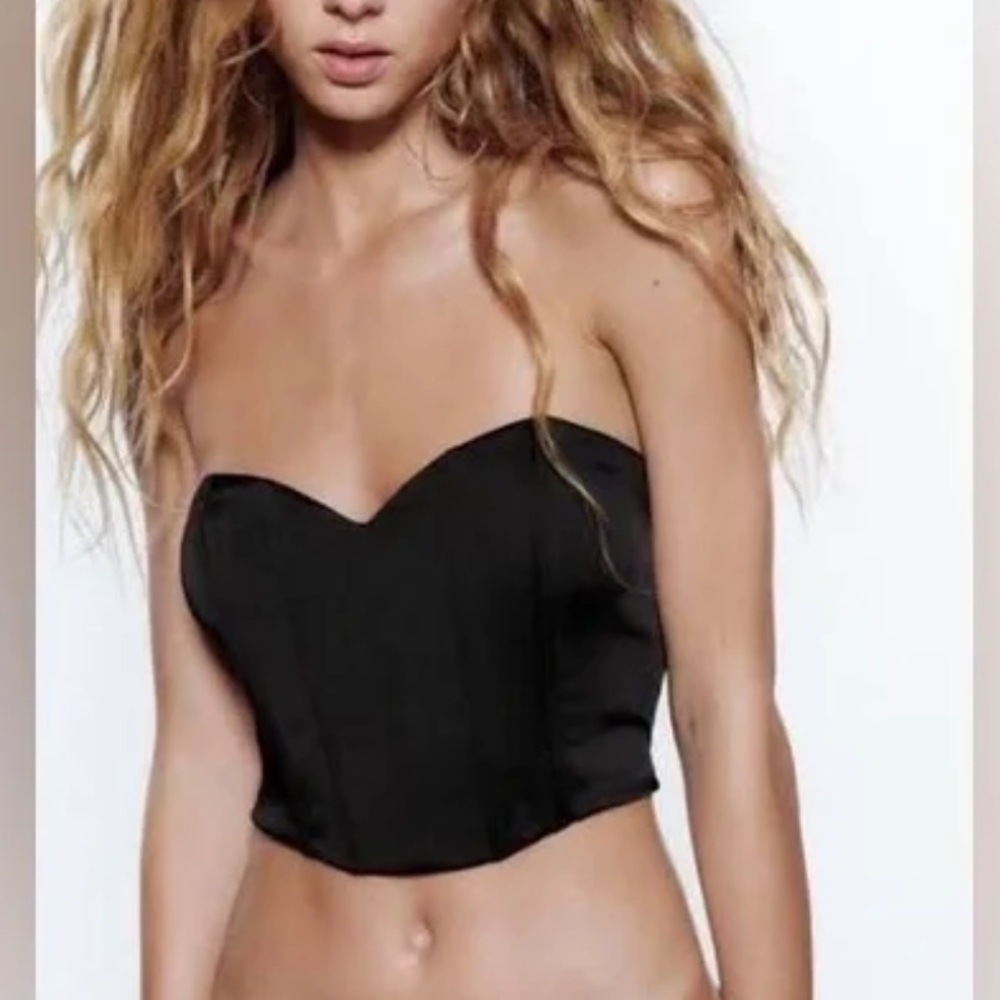 Zara Black Velvet Hook and Eye Boning Corset Top size M